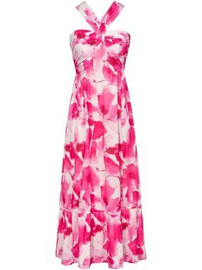Women's Maxi Dress Water Colour Halter Neck Sleeveless A LINE Summer Soft